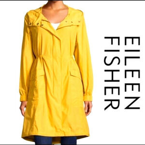 Eileen Fisher Hooded Anorak Organic Pale Freen Yellow Jacket Sz Petite Small